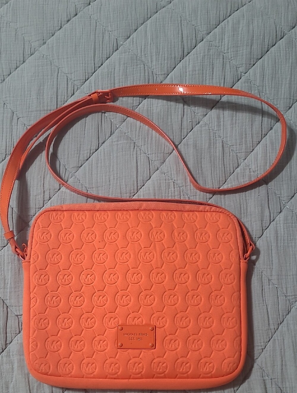 Michael Kors Coral-Orange Embossed MK Crossbody